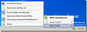 WHS QuickBooks Connector Client Control