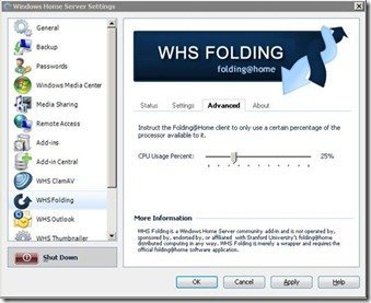 WHS Folding Advanced Setting