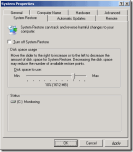 System Restore - Properties