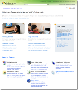 Windows Server Code Name Vail Online Help Site 