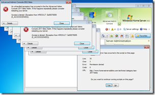 Advanced Admin Console 2011 0.9.2 IE Error Messages