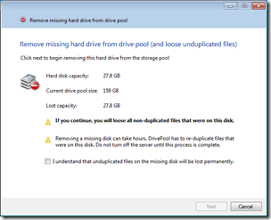 StableBit DrivePool Remove Missing Disc Wizard
