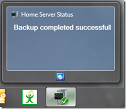 Home Server Status Backup Complete Message