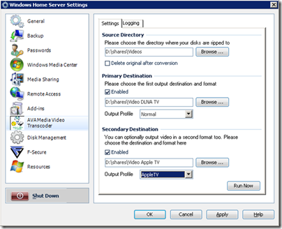 AVA Media Video Transcoder Settings