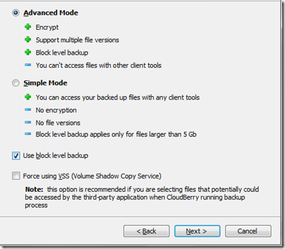 CloudBerry Block Level Backup