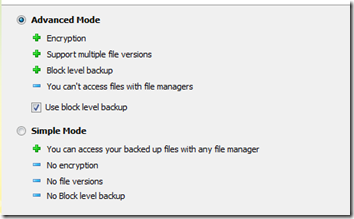 CloudBerry Backup for WHS Advanced Mode in 2.5
