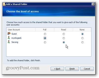 Adding Shared Folders - Access Rights