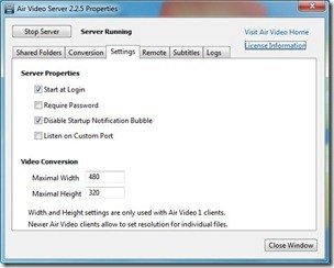 Air Video Server Settings