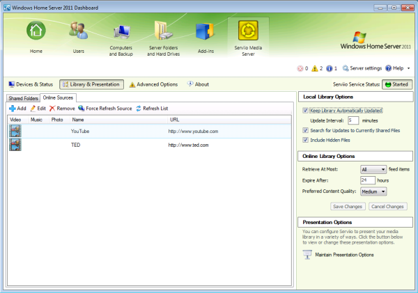 windows home server 2011 addin