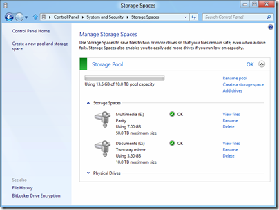 Storage Spaces - Parity and a Two-way Mirror