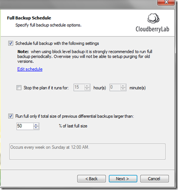 CloudBerry Backup for WHS Force Schedule Full Backup