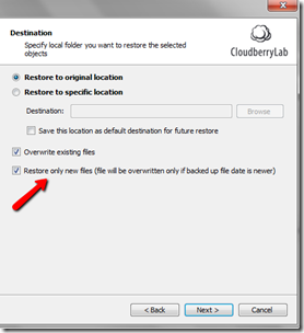 CloudBerry Backup 2.7 - Restore Only New Files