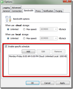 CloudBerry Backup for WHS 2.7 - Intelligent Bandwidth Scheduler