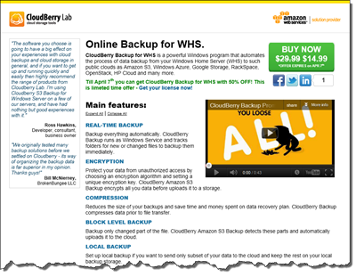 CloudBerry Backup for WHS 50 Percent Off