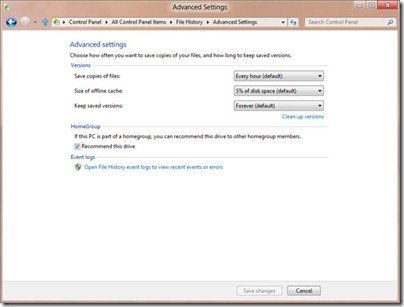File History Advanced Settings