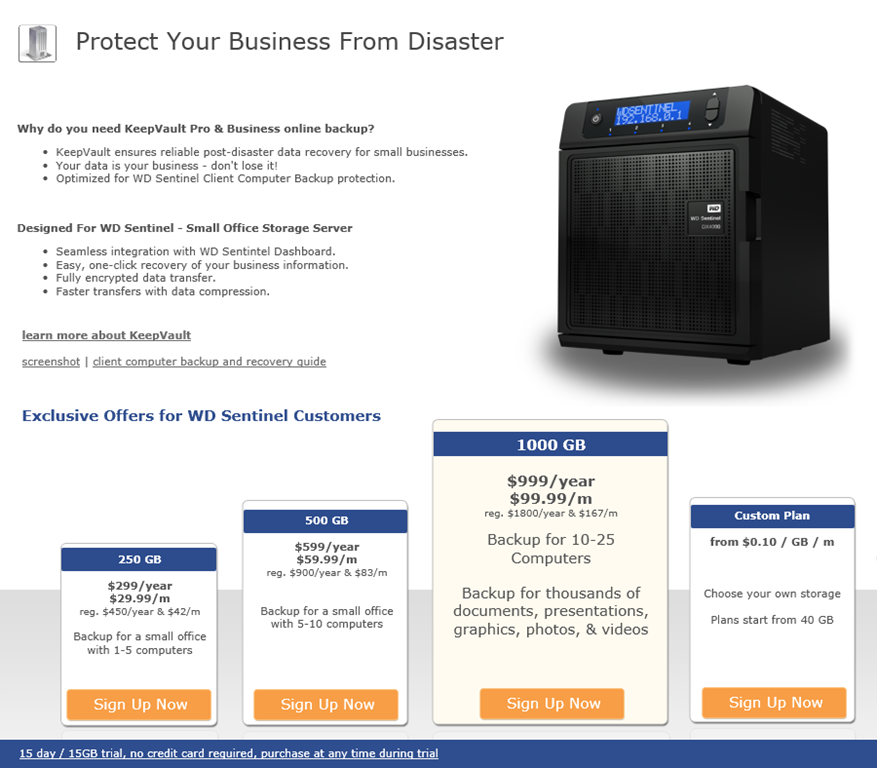 Western Digital adopts KeepVault Online Backup for WD Sentinel DX4000