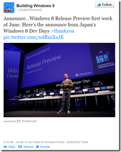 Building Windows 8 Release Preview Announcement