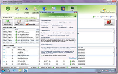 Home Server SMART 2012 Bad Sector Count