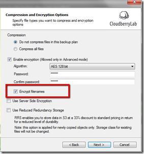 CloudBerry Backup for Encrypt Filenames