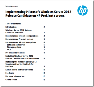 Implementing WS2012 Release Candidate on HP ProLiant Servers