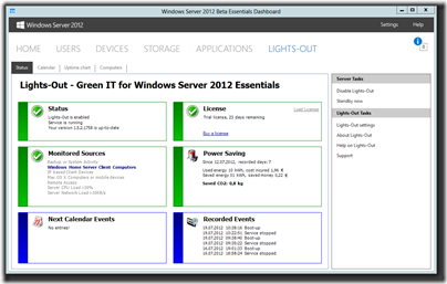 Lights-Out for WS2012e v1.5.2.1755 Beta - Status tab