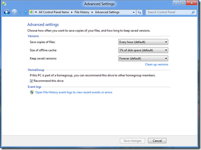 Protecting User Files with File History - Advanced Settings