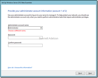 Set Up Windows Server 2012 Essentials Administrator Account Information