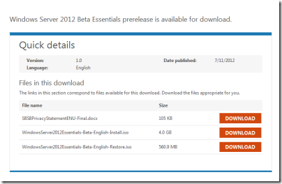 Windows Server 2012 Essentials Public Beta