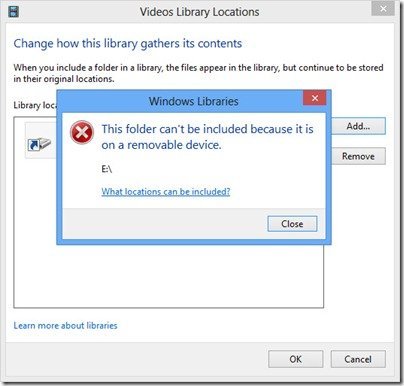Windows 8 Library Removable Device