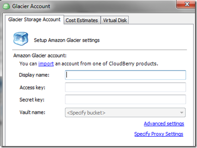 CloudBerry Glacier Storage Account