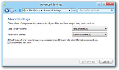 File History Advanced Settings