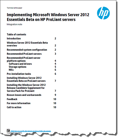 HP Technical White Paper on Implementing WS2012e on ProLiant Servers
