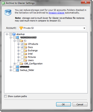 CloudBerry Backup Archive to Glacier Settings