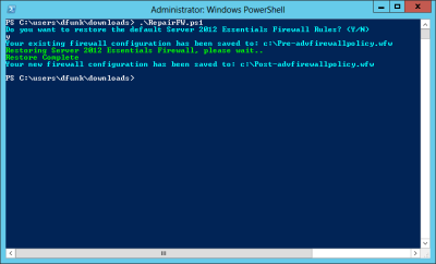 WS2012e Restore Firewall Customisations