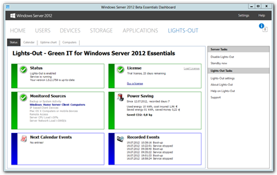 Lights-Out for WS2012e v1.5.2.1755 Beta - Status tab