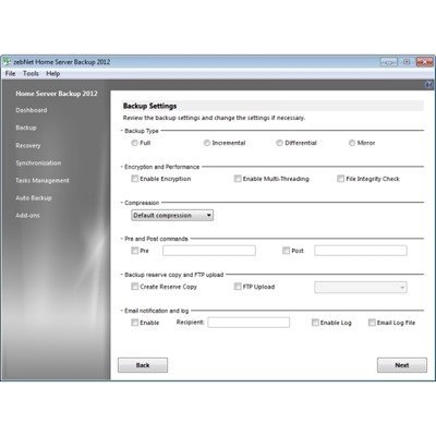 Home Server Backup 2012 - Backup Settings