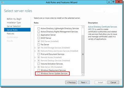 Add WSUS to WS2012e