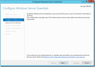 Install and Configure the Windows Server Essentials Experience Role