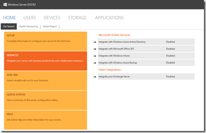 Enabling Services Integration from the Dashboard in WS2012e R2