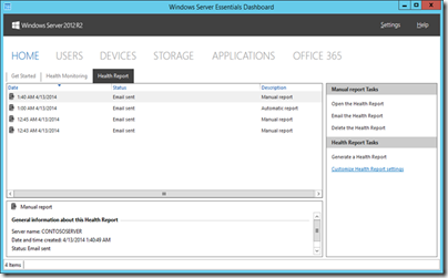 How To Configure Health Report in WS2012 R2 Essentials