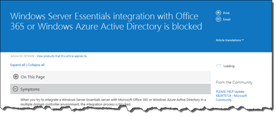 WS2012 R2 Essentials Now Supports Office 365 and Azure AD with Multiple Domain Controllers