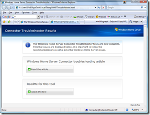 Connector Troubleshooter Results