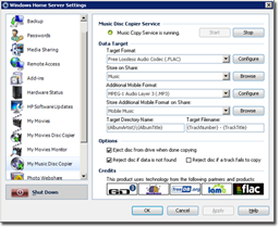 My Movies for WHS MyMusic Settings