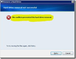 File Conflicts Prevented Hard Drive Removal Error Message