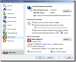 WHS Quicken Settings
