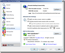 WHS QuickBooks Settings