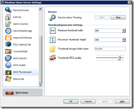 WHSThumbnailer 1.0.0.2 Settings