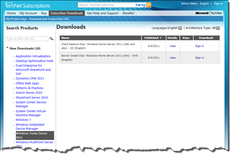 WHS 2011 on TechNet