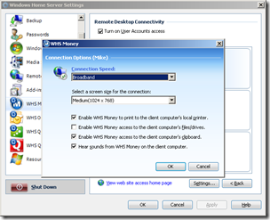 WHS Money Connection Settings