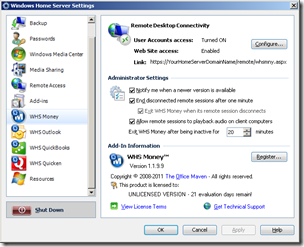 WHS Money Settings
